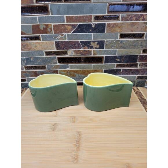 Vintage Red Wing Candle Holders, MCM Art Pottery, Green Leaf Shape, MCM - Picture 2 of 5